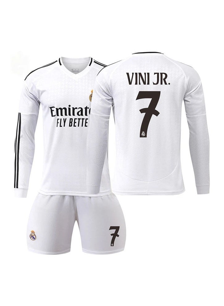 ريال مدريد 2023-2024 ريال مدريد بأكمام طويلة لكرة القدم موحدة # 7 فيني جونيور لكرة القدم جيرسي السراويل دعوى حجم الأطفال والكبار حجم الهدايا للجماهير والأصدقاء - Image 1